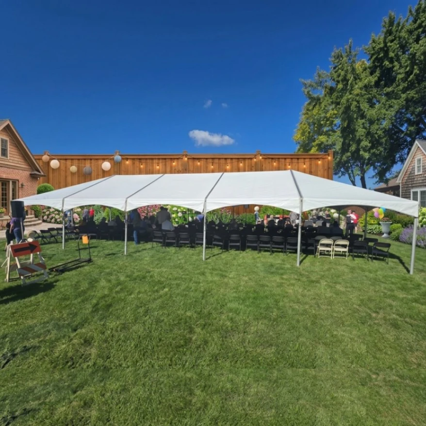 Large format event tent setup for Elmhurst IL block parties along Prairie Path and Eldridge Park community events