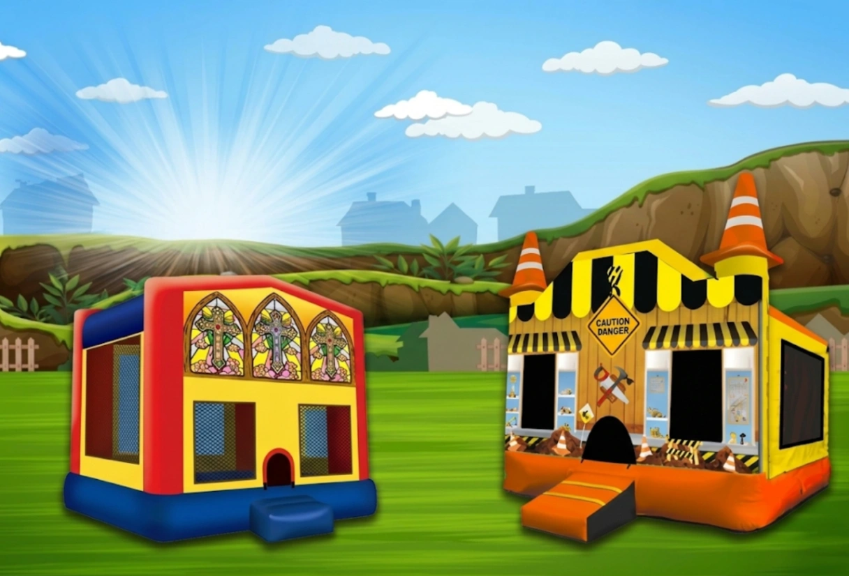 Standard inflatable bounce houses including Hello Kitty theme for Elmhurst IL residential birthday parties in 60126