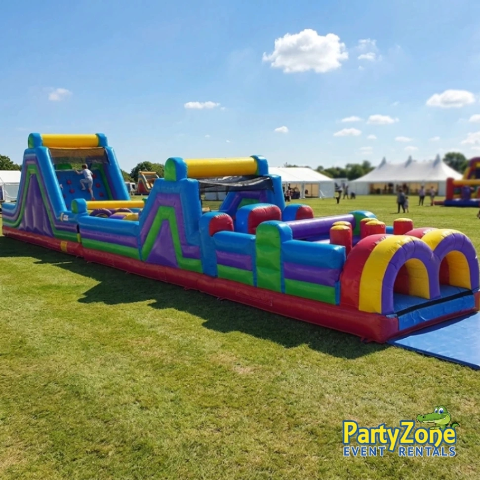 70ft Extreme dual-lane inflatable obstacle course rental for Gretna LA community events and carnivals