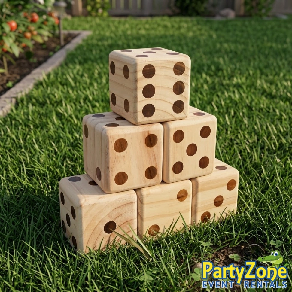 Giant Yardzee dice yard game rental for Gretna LA family reunions and church picnics, all ages