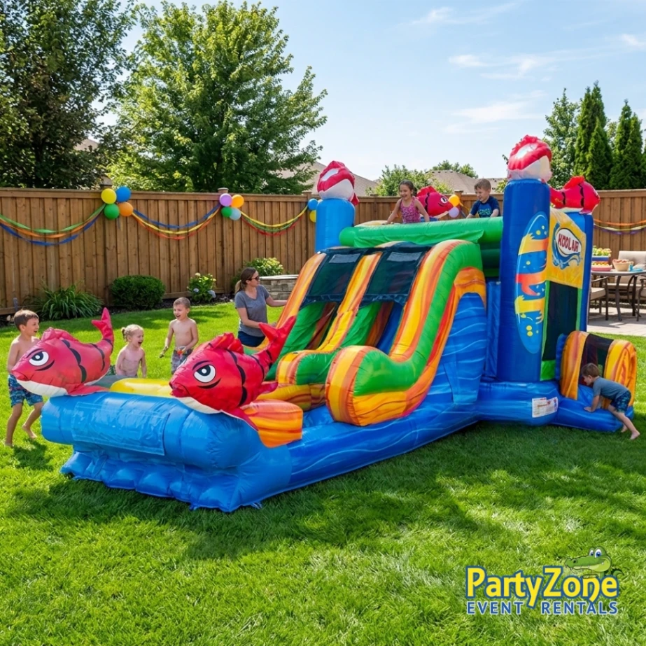 Kahuna dual-lane bounce and race combo rental for Gretna LA mixed-age backyard parties, wet or dry
