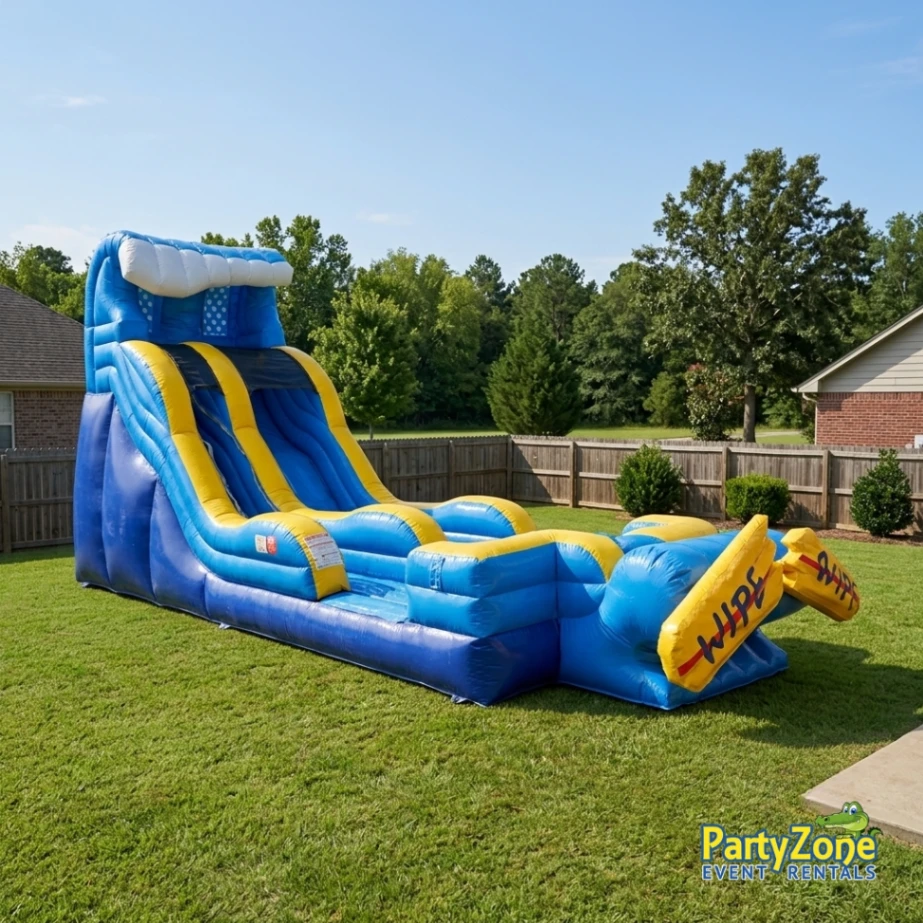 19ft Wipeout water slide rental for Harahan LA summer birthdays, tall climb and fast splash