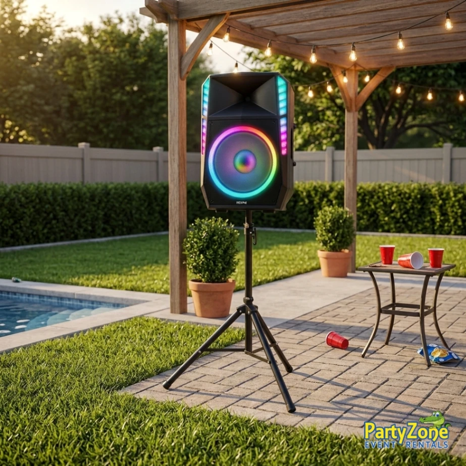 Bluetooth powered speaker rental for Harahan LA parties, easy music for any backyard event