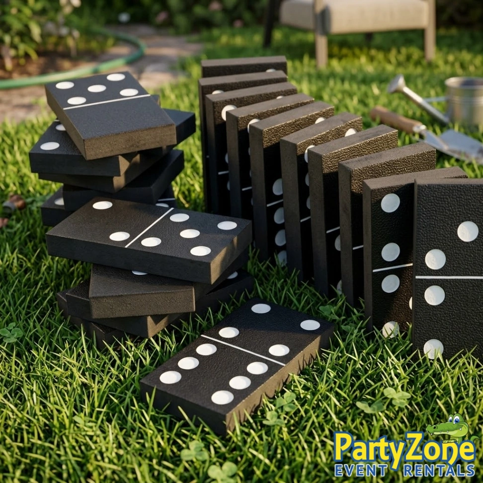 Giant Dominoes yard game rental for Harahan LA backyard parties and block parties, all ages