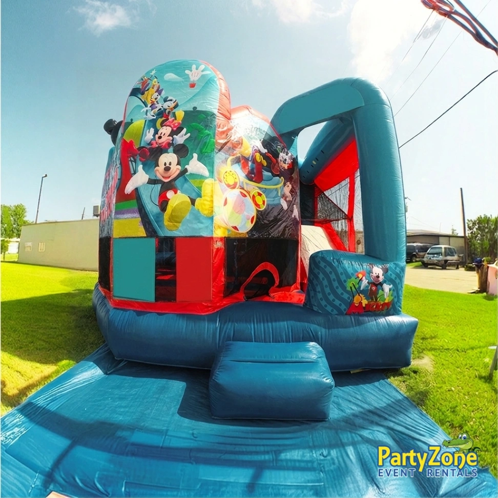 Mickey Mouse Clubhouse 5-in-1 combo bounce house rental for Harahan LA parties with bounce, climb and slide