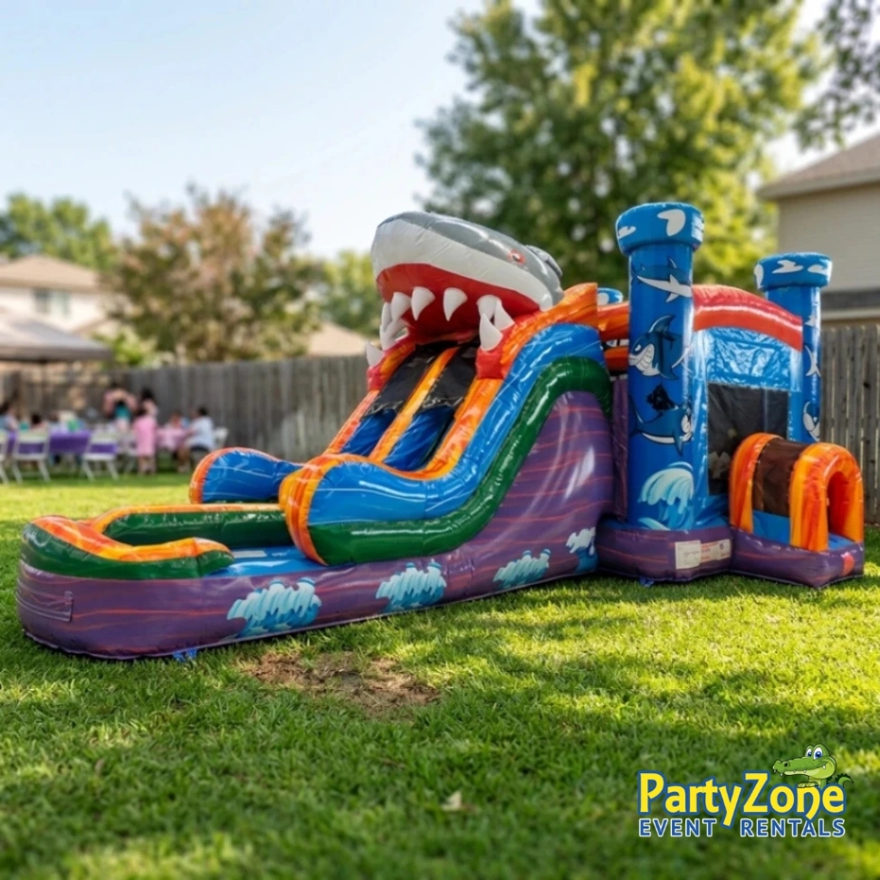 Shark MC dual-lane obstacle combo rental for Harahan LA field days, race, climb and slide