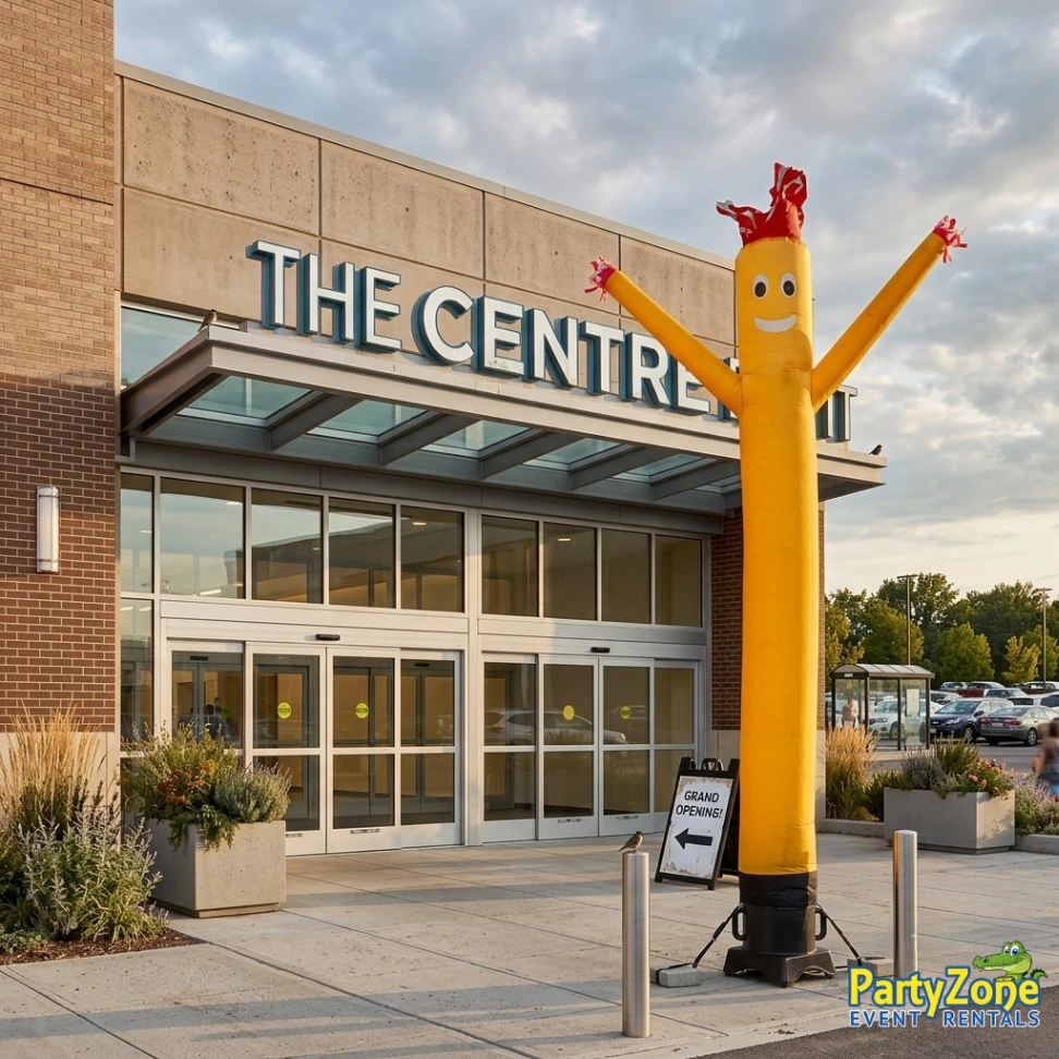 Yellow sky dancer air dancer rental for Harahan LA grand openings and big parties, 22ft tall