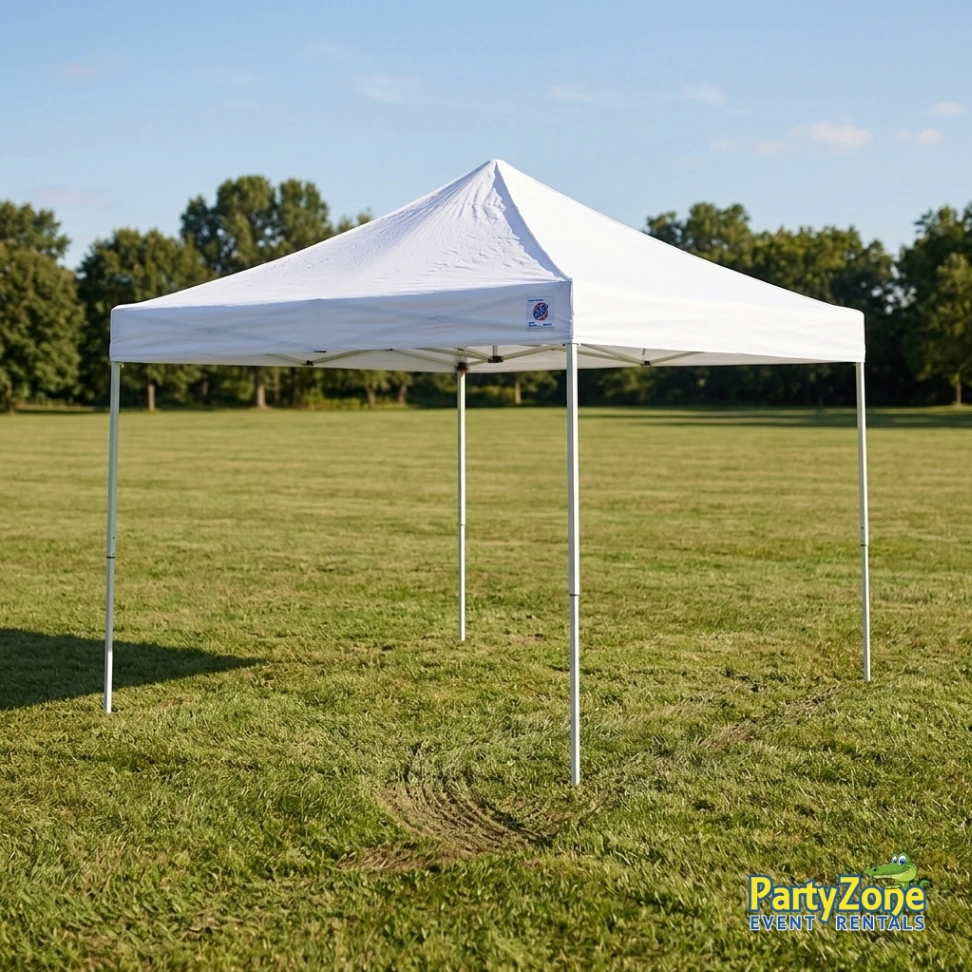10x10 canopy tent rental for Harvey LA backyard parties, shade for food, gifts, or a DJ