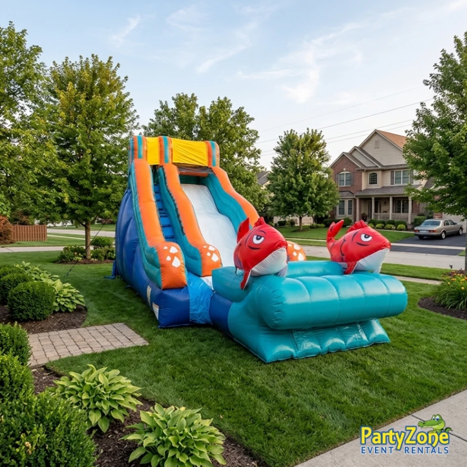 17ft Big Kahuna tall water slide rental for Harvey LA summer parties on the West Bank