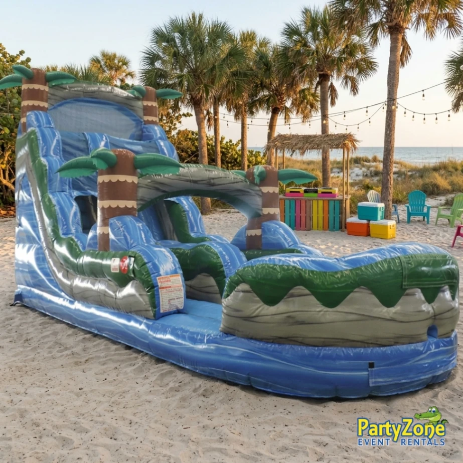 18ft Blue Hurricane water slide rental for Harvey LA graduation parties near the Westbank Expressway