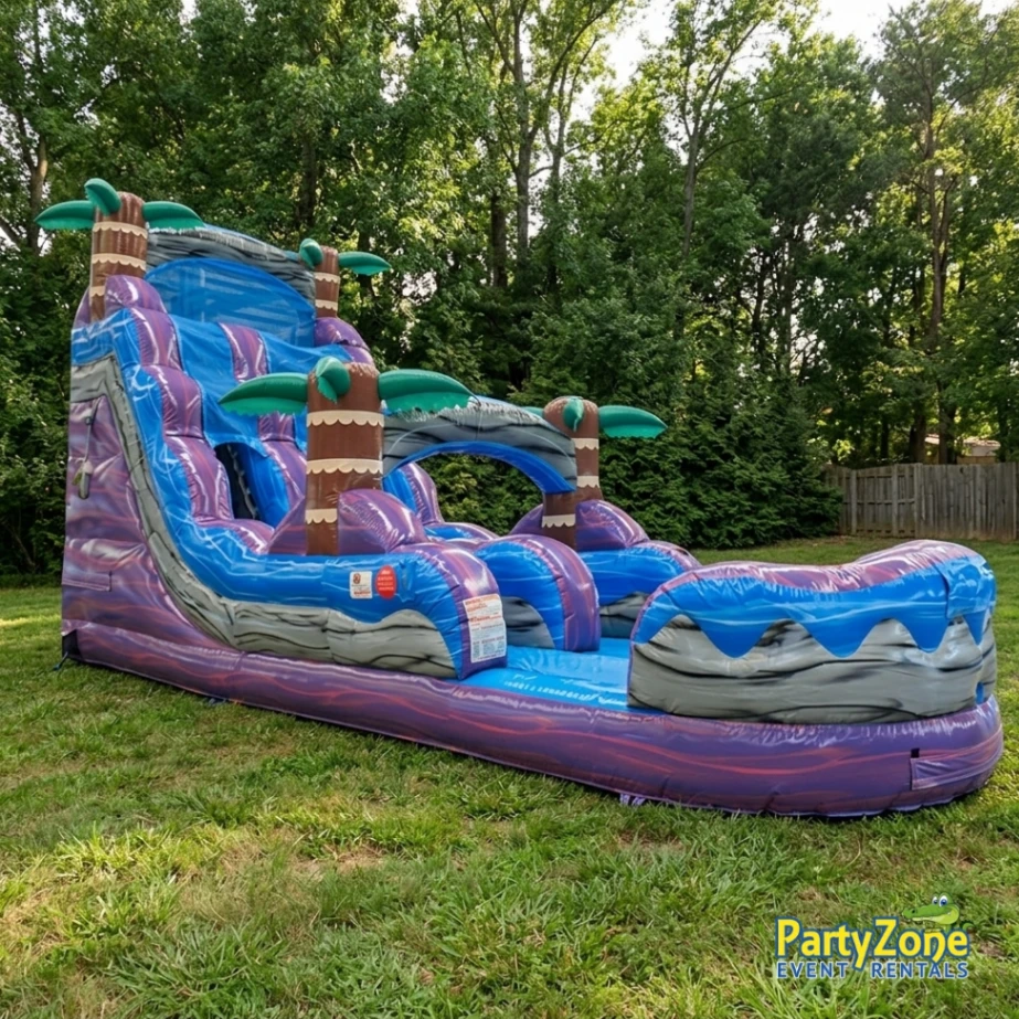 18ft Purple Hurricane water slide rental for Harvey LA summer block parties in Woodmere