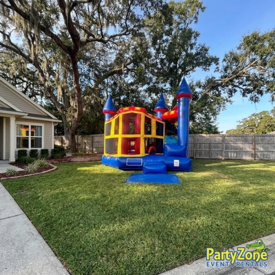 Castle 5-in-1 combo bounce house with slide rental for Harvey LA block parties and school events
