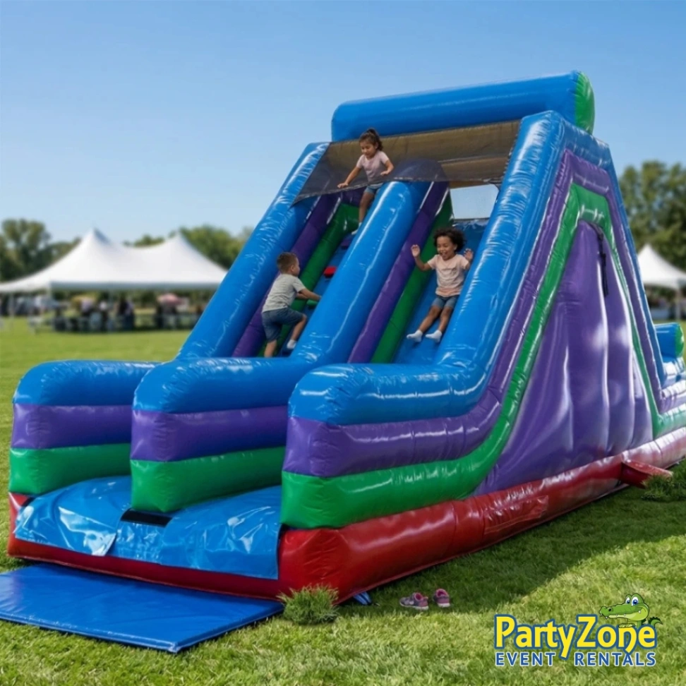 17ft dual-lane rock climb and dry slide rental for Chalmette LA backyard parties and school events